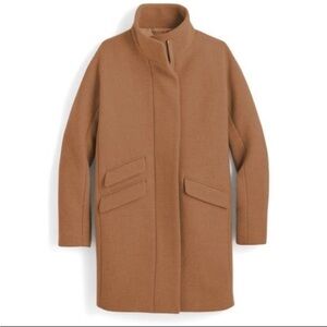 J.Crew Cocoon Coat Italian Stadium-Cloth Wool Camel Brown Standing Collar 72430